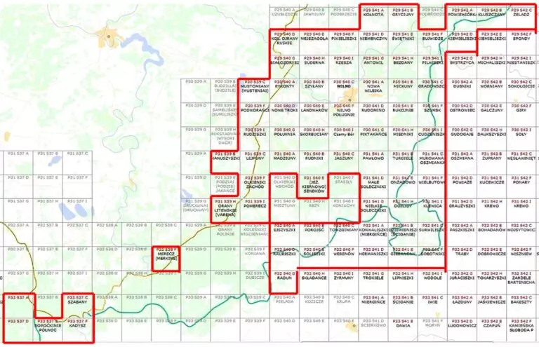 Key to WIG 1: 25 000 maps of eastern Lithuania