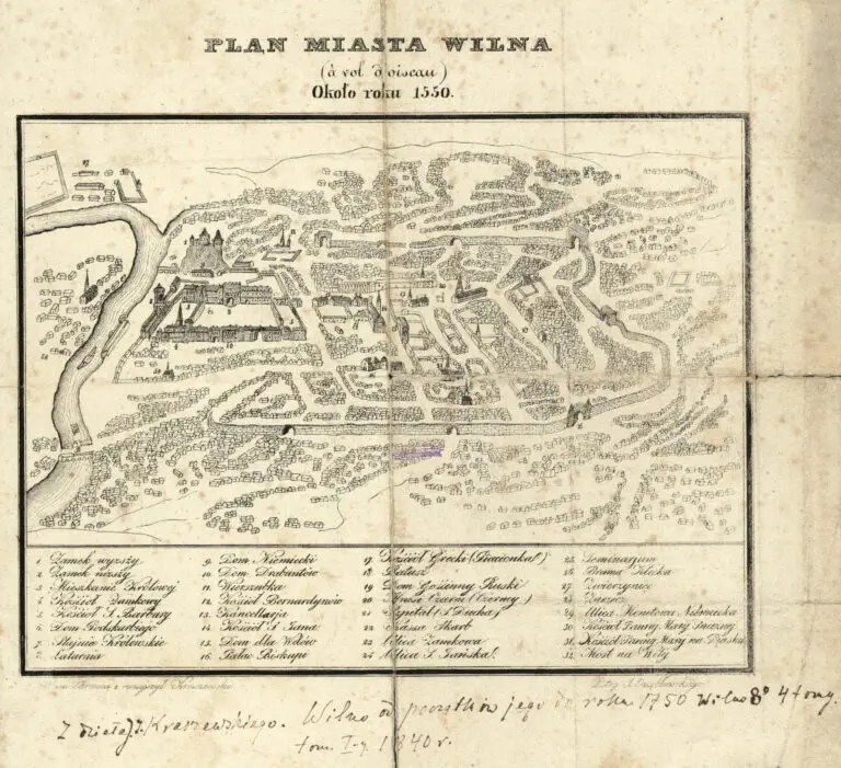 PLAN MIASTA WILNA : (à vol doiscau) : około roku 1550,