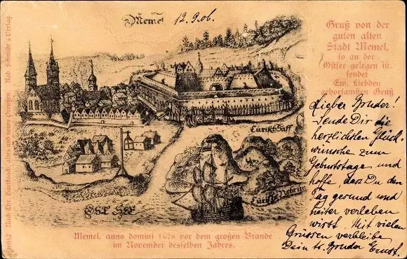 depiction of Memel from a postcard mailed in 1906.