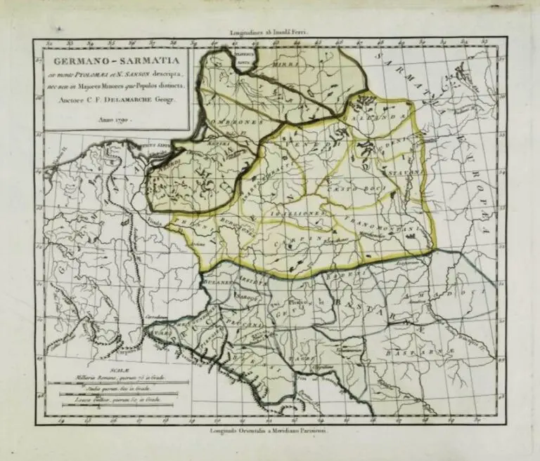 Germano- Sarmatia; Kartenmaterial; ex mente Ptolomæi et N. Sanson descripta, nec non im majores minores que populos distincta...