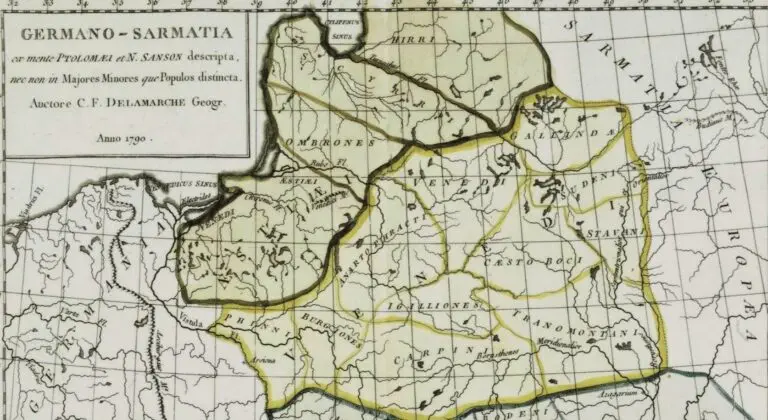 Germano- Sarmatia; Kartenmaterial; ex mente Ptolomæi et N. Sanson descripta, nec non im majores minores que populos distincta...