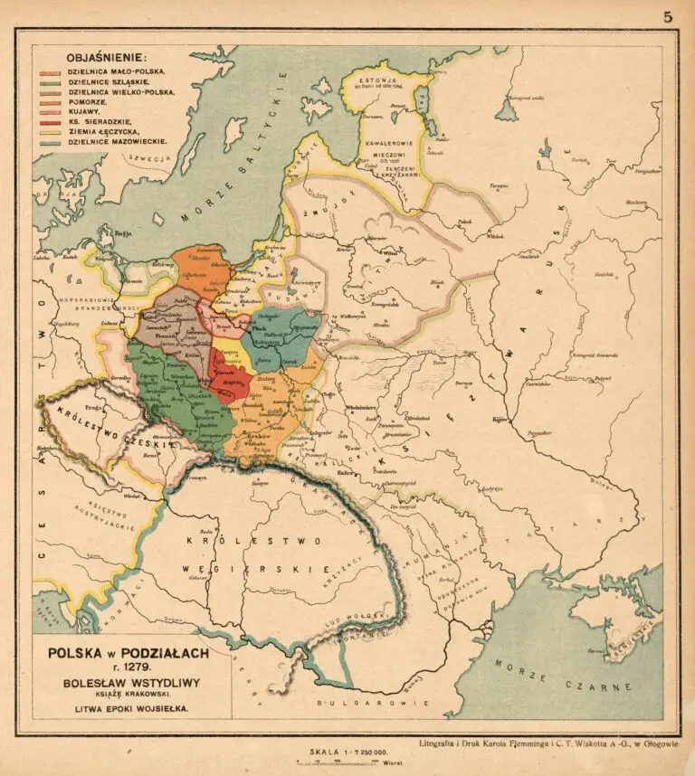 Polska w podziałach r. 1279. - Bolesław Wstydliwy książę krakowski. - Litwa epoki Wojsiełka