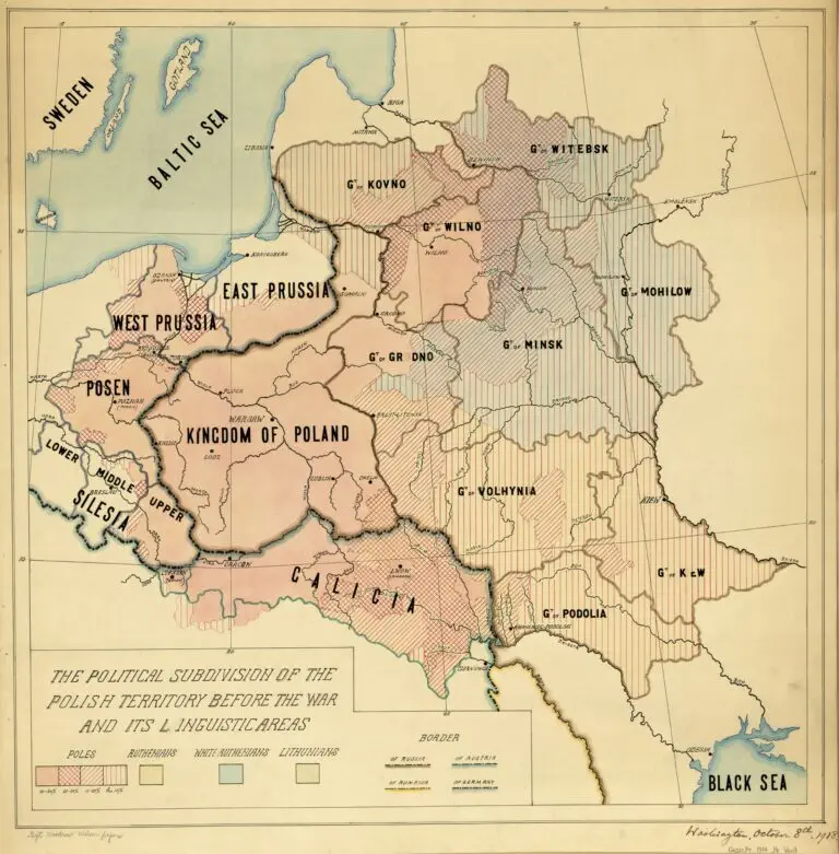 The Political Subdivision of the Polish Territory Before the War, and its Linguistic Areas.