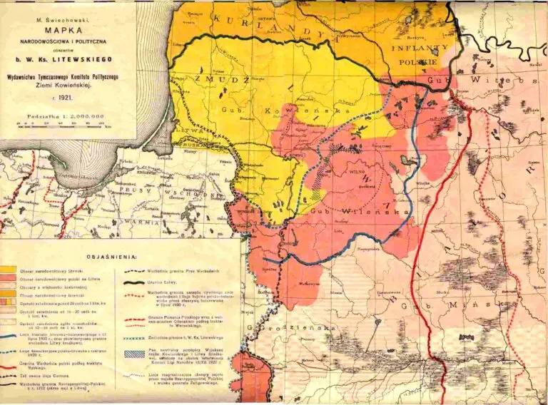 Mapa narodowościowa i polityczna obszarów b. W. Ks. Litewskiego łącznie z tablicą statystyczną, Wydawnictwo Tymczasowego Komitetu Politycznego Ziemi Kowieńskiej
