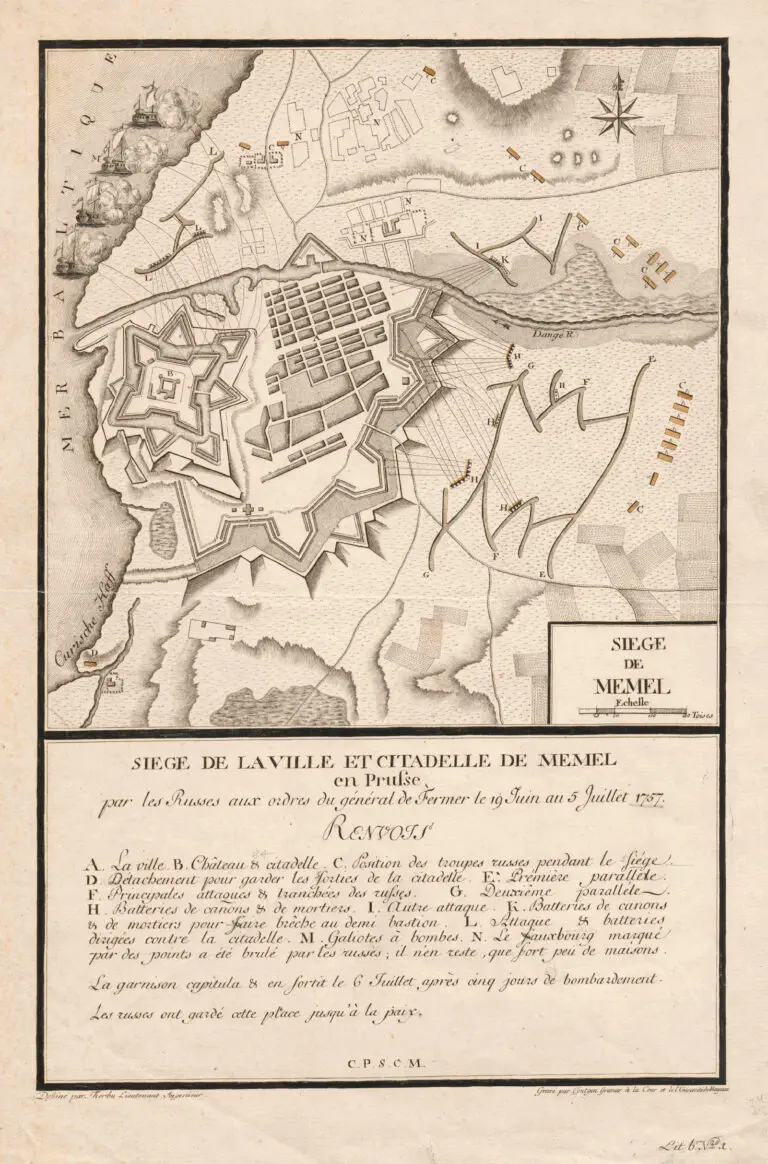 Siege de Memel: par les Russes aux ordres général de Fermer le 19 Juin au 5 Juillet 1757...