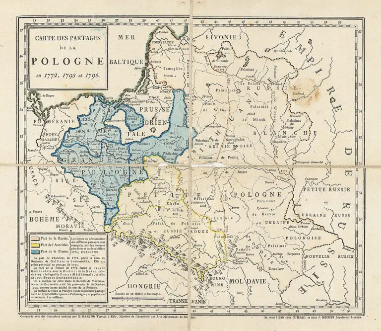 Carte des Partages de la Pologne en 1772, 1793, et 1795.