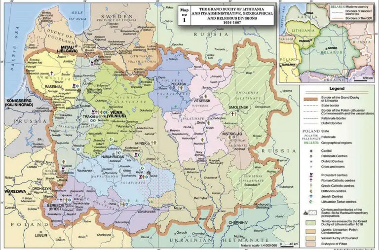 The Grand Duchy of Lithuania and its administrative, geographical and religious divisions.