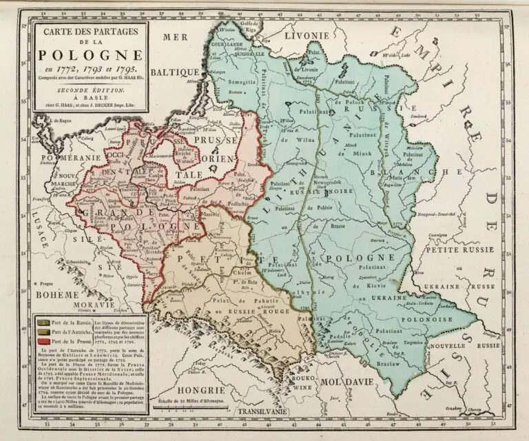 Carte des Partages de la Pologne en 1772, 1793, et 1795.