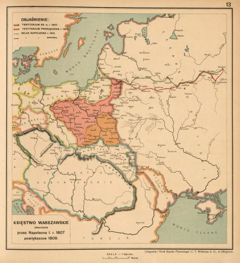 Księstwo Warszawskie utworzone przez Napoleona I. r. 1807 powiększone 1809,
