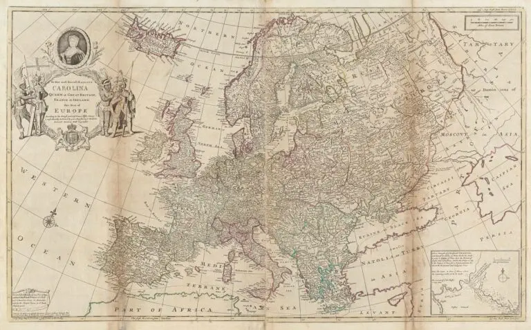 To Her most Sacred Majesty Carolina Queen of Great Britain, France & Ireland, this map of Europe...is most Humbly Dedicated,