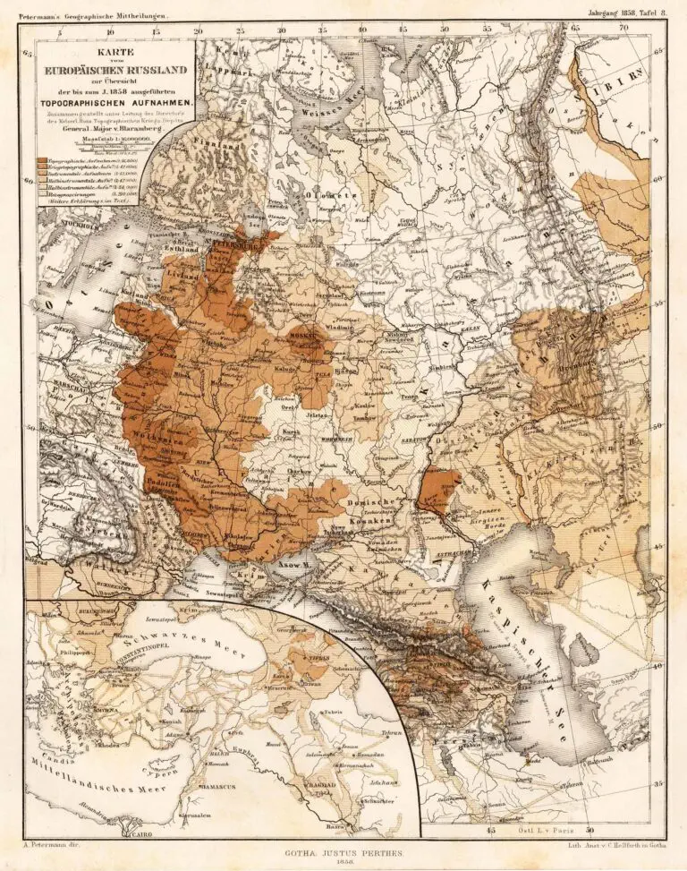 Karte vom Europäischen Russland zur übersicht der bis 1858 ausgeführten. Topographischen Aufnahmen