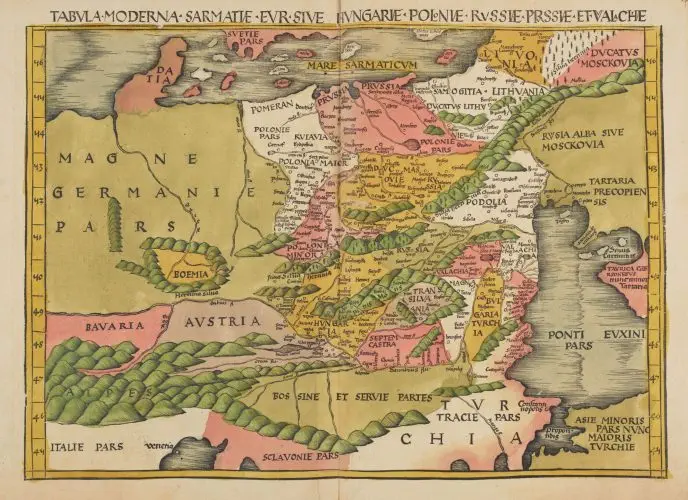 Tabvla Moderna Sarmatiæ Evr Sive Hvngariæ, Poloniæ, Rvssiæ, Prvssiæ et Valachiæ (www.raremaps.com)