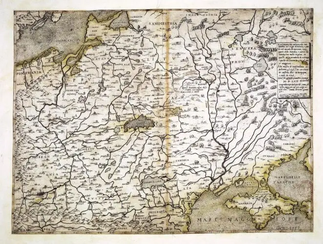 Il Disegno de Geografia Moderna del Regno di Polonia, e Parte del Ducado di Moscovia, con parte della Scandia , e parte de Suevia, con molte Regioni, in quelli. .