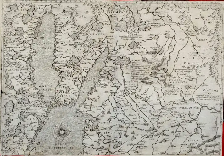 Il Disegno de Geografia Moderna del Regno di Polonia, e Parte del Ducado di Moscovia, con parte della Scandia , e parte de Suevia, con molte Regioni, in quelli. .
